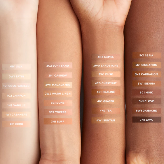 Swatches of different skin tones with corresponding color names on a white background